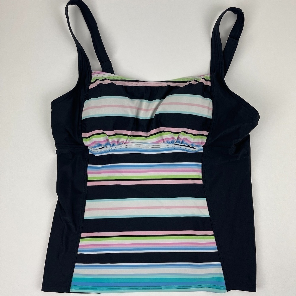 St Johns Bay Swim Top Womens 12 Black Blue Pink Striped